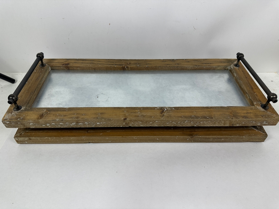 Just Added - Pair of Rustic Galvanized Metal and Wood Trays Each 24'W x 10'H [Photo 4]