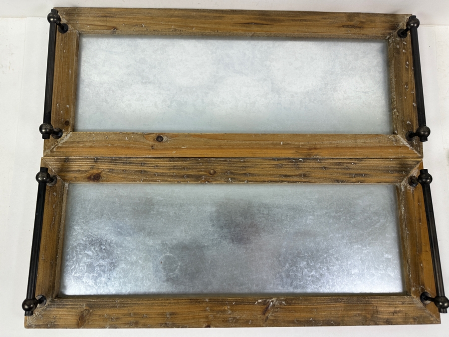 Just Added - Pair of Rustic Galvanized Metal and Wood Trays Each 24'W x 10'H [Photo 2]