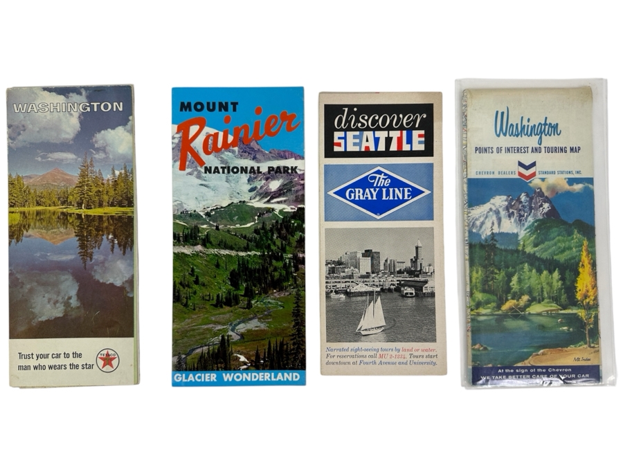 Just Added - (4) Vintage Washington State Seattle Paper Road Maps