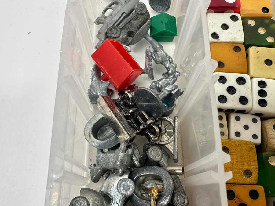Just Added - Collection Of Vintage Dice, Monopoly Game Pieces, Thimbles, Wooden Nickel & More - See Photos [Photo 7]