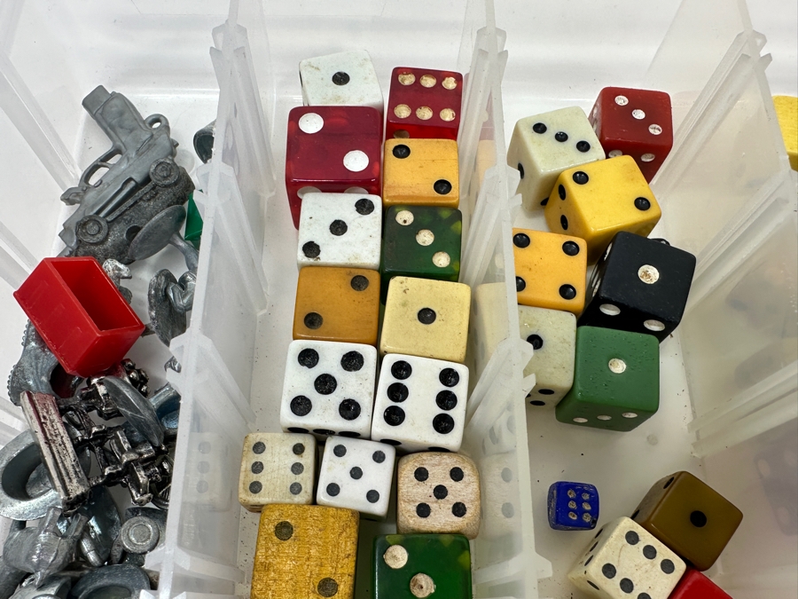 Just Added - Collection Of Vintage Dice, Monopoly Game Pieces, Thimbles, Wooden Nickel & More - See Photos [Photo 4]