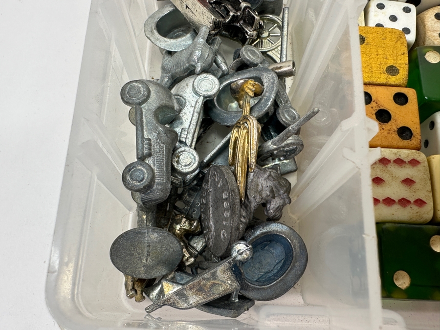 Just Added - Collection Of Vintage Dice, Monopoly Game Pieces, Thimbles, Wooden Nickel & More - See Photos [Photo 6]