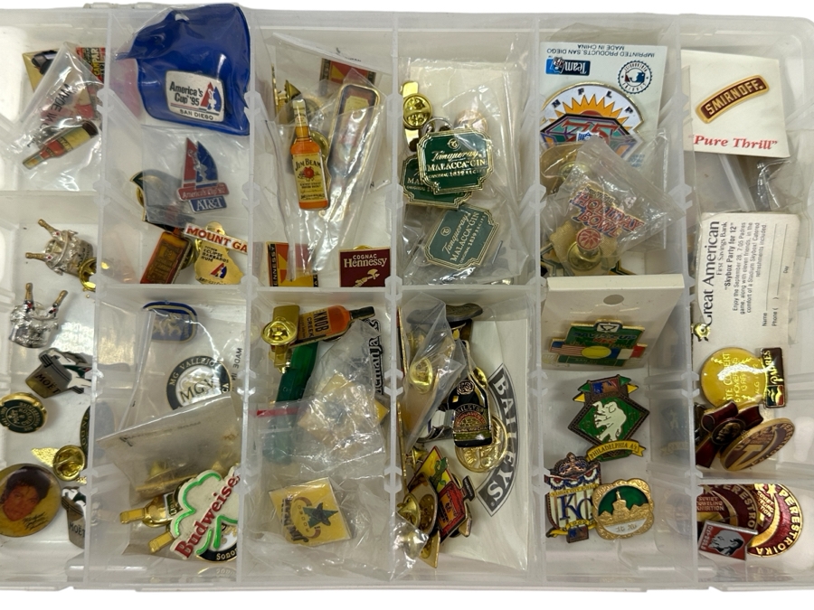 Just Added - Collection Of Pins Including Sports Pins, Liquor Advertising Pins, Russian Pins, Michael Jackson Pin & More - See Photos