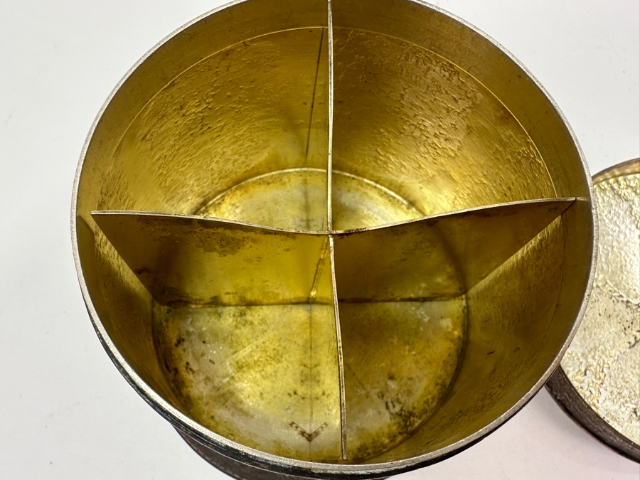 Just Added - Vintage Ornate Silver Plated 4 Compartment Storage Container Lidded Box With Hallmarks Underneath And Intricate Chased Design 3.5W X 3.5H [Photo 10]