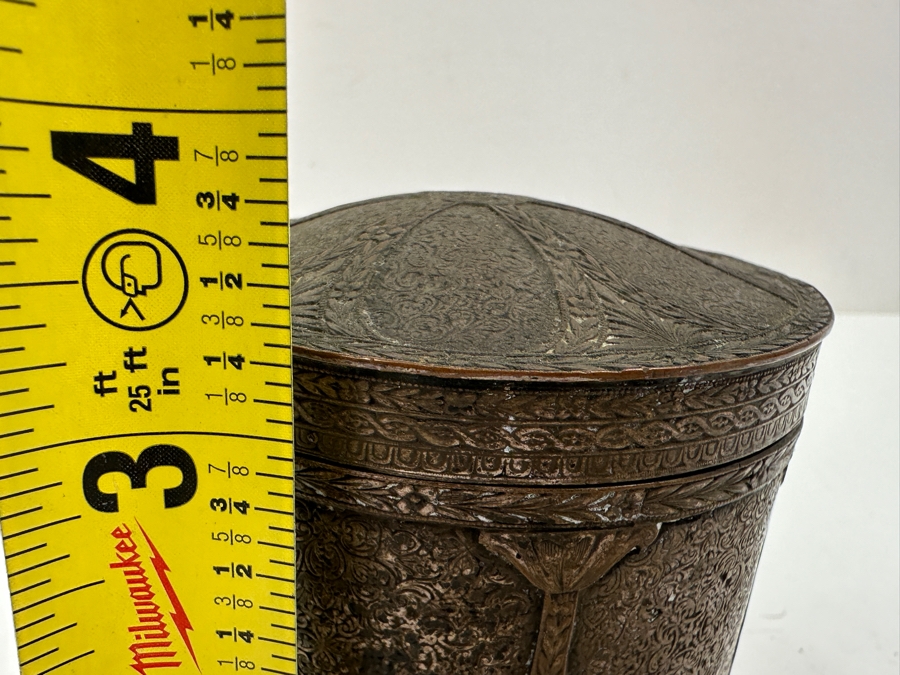 Just Added - Vintage Ornate Silver Plated 4 Compartment Storage Container Lidded Box With Hallmarks Underneath And Intricate Chased Design 3.5W X 3.5H [Photo 11]