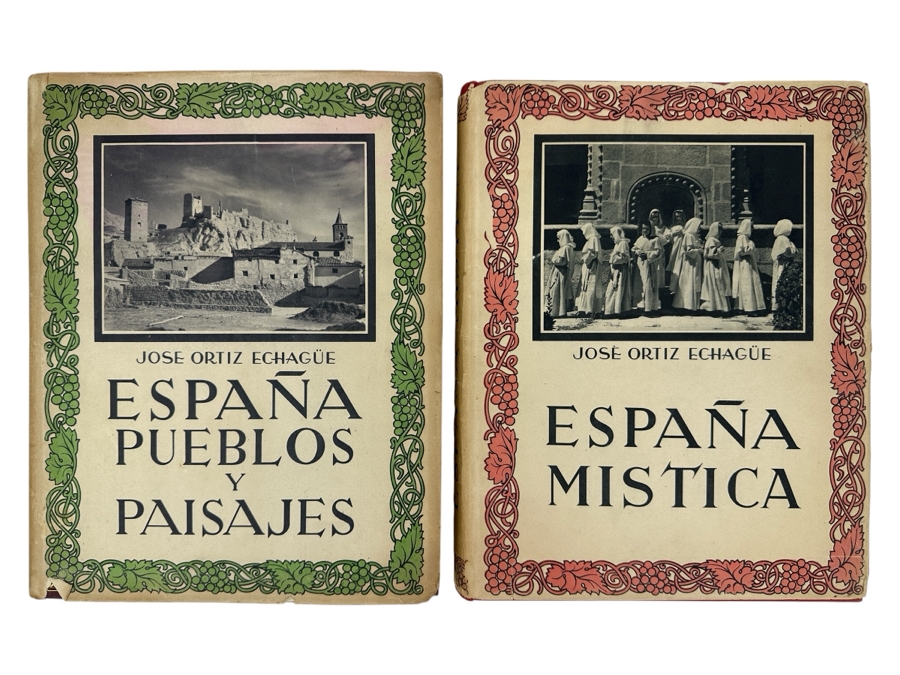 Just Added - Pair Of Vintage 1947 Hardcover Spanish Books: Espana Pueblos Y Paisajes & Espana Mistica By Jose Ortiz Echague