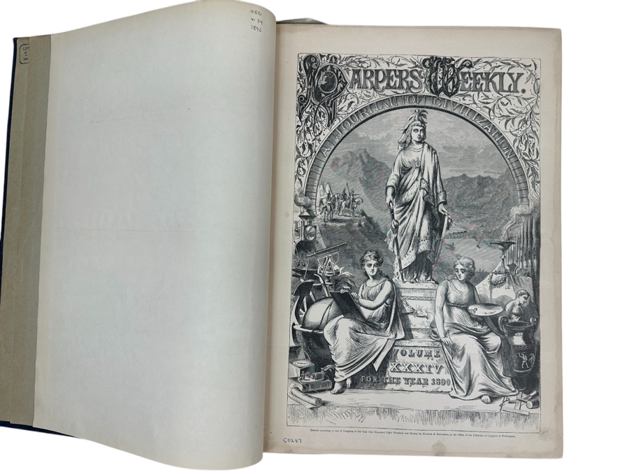 Just Added - Antique 1890 Vol. 34 Harper’s Weekly Hardcover Bound Collection For The Year 1890