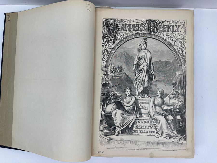 Just Added - Antique 1890 Vol. 34 Harper’s Weekly Hardcover Bound Collection For The Year 1890 [Photo 4]