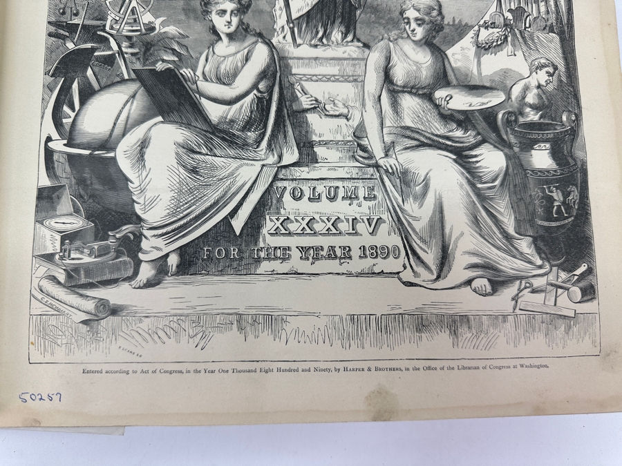Just Added - Antique 1890 Vol. 34 Harper’s Weekly Hardcover Bound Collection For The Year 1890 [Photo 5]