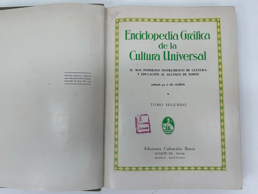 Just Added - Vintage 1933 Pair Of Hardcover Books Enciclopedia Grafica De La Cultura Universa (Graphic Encyclopedia Of Universal Culture) Books From Madrid Spain Volumes One And Two [Photo 14]