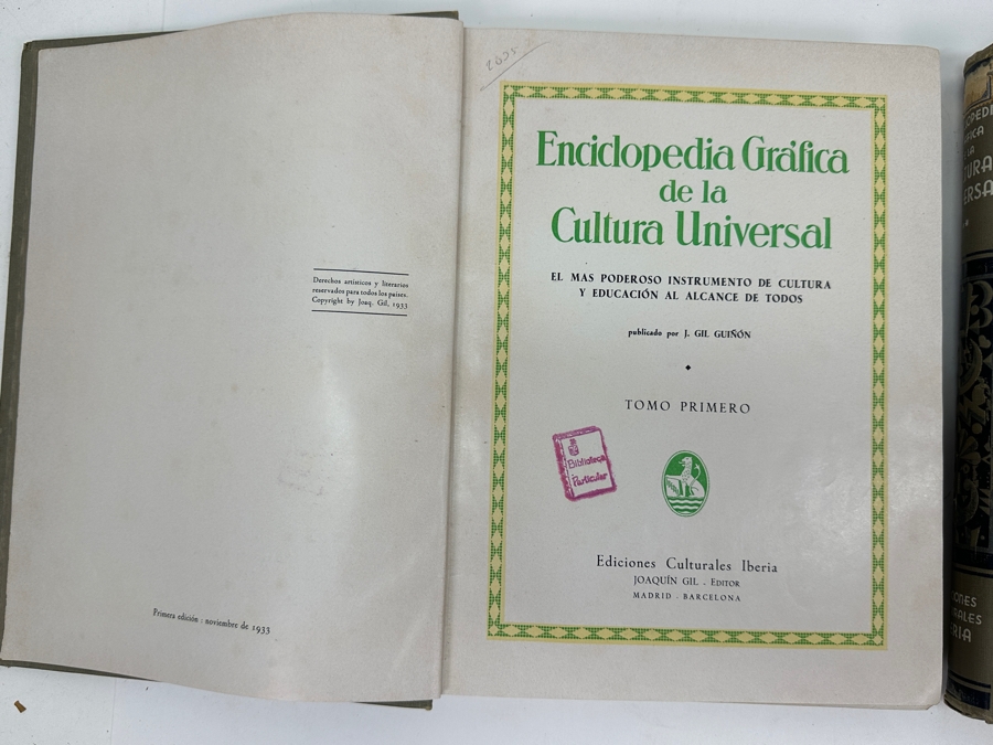 Just Added - Vintage 1933 Pair Of Hardcover Books Enciclopedia Grafica De La Cultura Universa (Graphic Encyclopedia Of Universal Culture) Books From Madrid Spain Volumes One And Two [Photo 2]