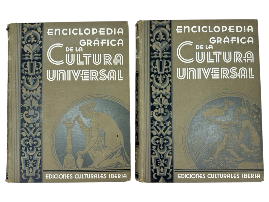 Just Added - Vintage 1933 Pair Of Hardcover Books Enciclopedia Grafica De La Cultura Universa (Graphic Encyclopedia Of Universal Culture) Books From Madrid Spain Volumes One And Two