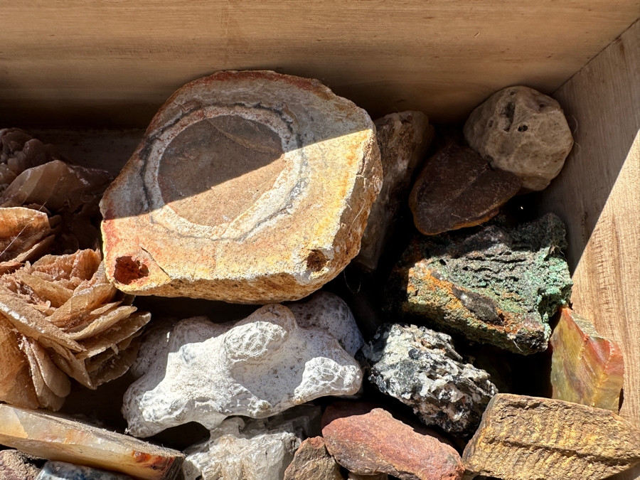 Just Added - Collection Of Various Rocks, Minerals, Crystals & Fossils In Wooden Display Box With Glass Top - See Photos [Photo 13]