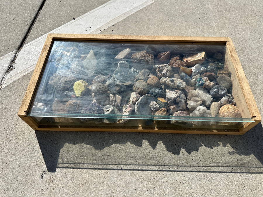 Just Added - Collection Of Various Rocks, Minerals, Crystals & Fossils In Wooden Display Box With Glass Top - See Photos [Photo 2]