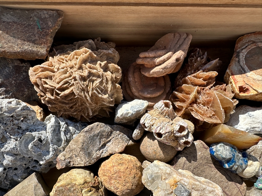 Just Added - Collection Of Various Rocks, Minerals, Crystals & Fossils In Wooden Display Box With Glass Top - See Photos [Photo 9]