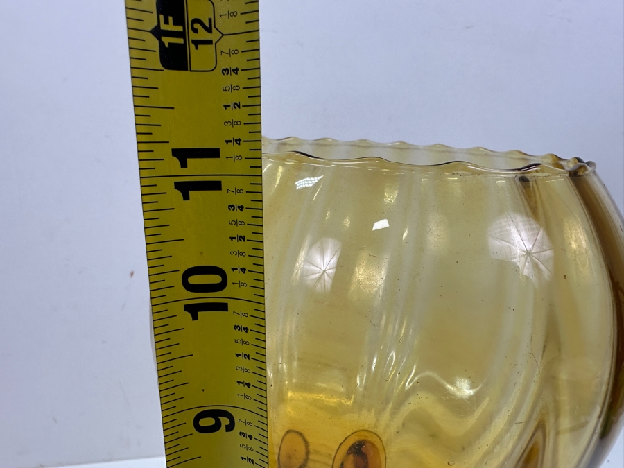 Just Added - Vintage Empoli Twisted Ribbon Stem Yellow Amber Glass Vase Compote Snifter Bowl 11”H [Photo 4]