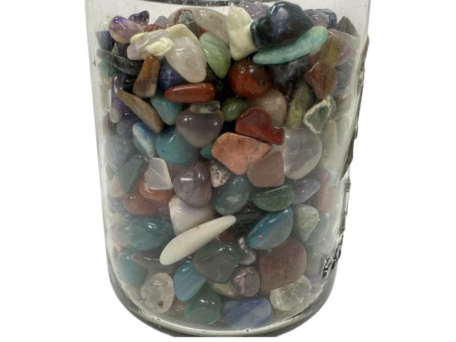 Just Added - Glass Ball Jar Filled With Polished Stones 7'H - See Photos