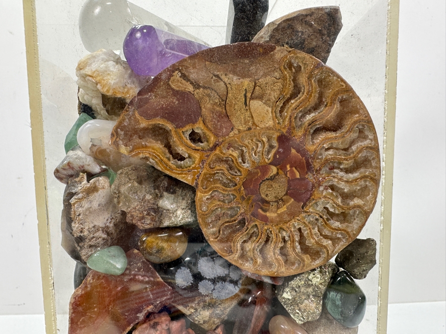 Just Added - Large Acrylic Jar Filled With Various Stones, Crystals & Fossils 8W X 5D X 13H Weighs 23.2lbs - See Photos [Photo 9]