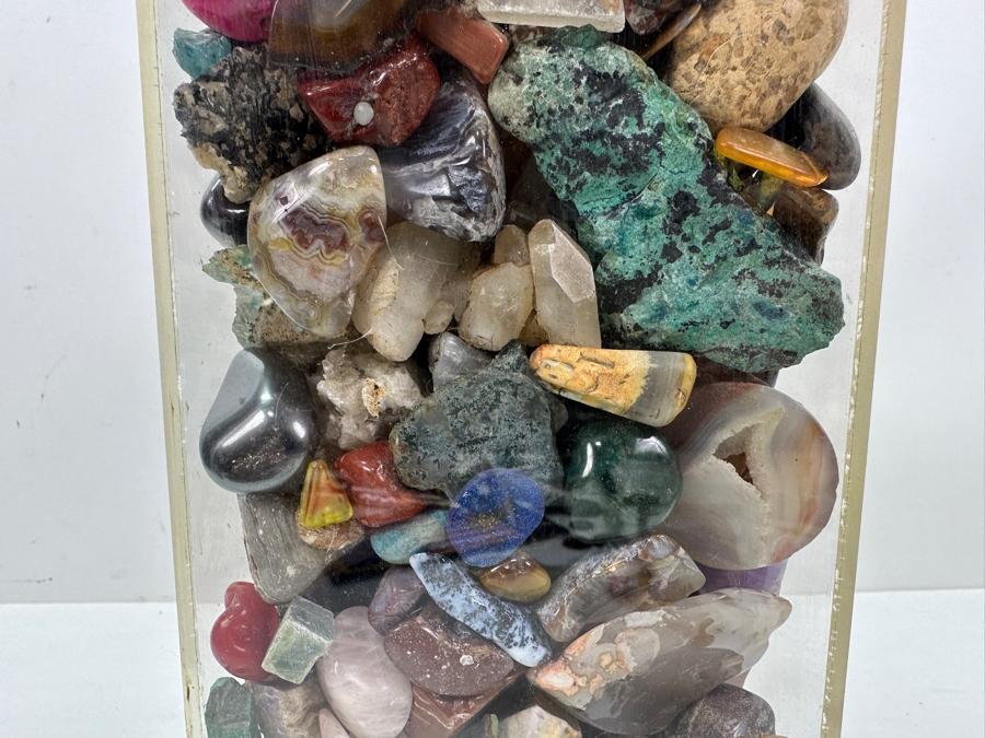 Just Added - Large Acrylic Jar Filled With Various Stones, Crystals & Fossils 8W X 5D X 13H Weighs 23.2lbs - See Photos [Photo 25]