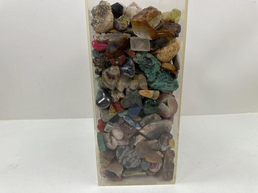 Just Added - Large Acrylic Jar Filled With Various Stones, Crystals & Fossils 8W X 5D X 13H Weighs 23.2lbs - See Photos [Photo 23]