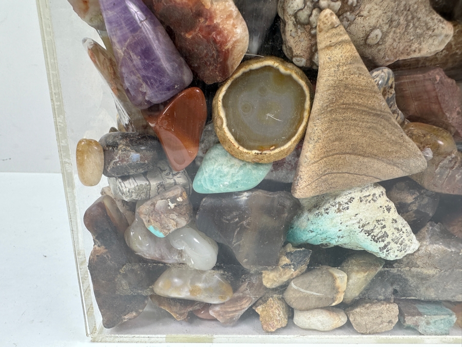 Just Added - Large Acrylic Jar Filled With Various Stones, Crystals & Fossils 8W X 5D X 13H Weighs 23.2lbs - See Photos [Photo 21]