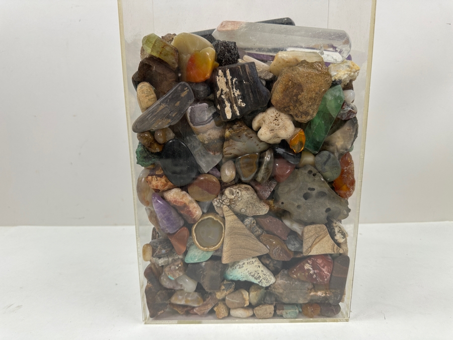 Just Added - Large Acrylic Jar Filled With Various Stones, Crystals & Fossils 8W X 5D X 13H Weighs 23.2lbs - See Photos [Photo 16]
