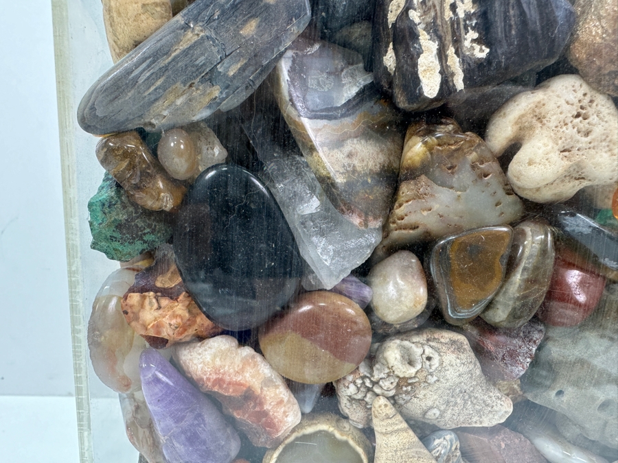 Just Added - Large Acrylic Jar Filled With Various Stones, Crystals & Fossils 8W X 5D X 13H Weighs 23.2lbs - See Photos [Photo 20]