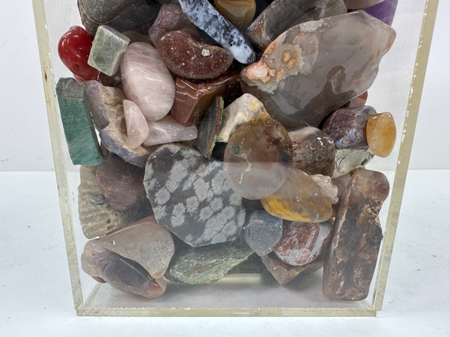 Just Added - Large Acrylic Jar Filled With Various Stones, Crystals & Fossils 8W X 5D X 13H Weighs 23.2lbs - See Photos [Photo 24]