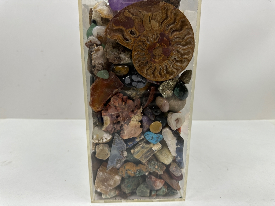 Just Added - Large Acrylic Jar Filled With Various Stones, Crystals & Fossils 8W X 5D X 13H Weighs 23.2lbs - See Photos [Photo 11]
