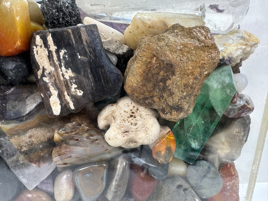 Just Added - Large Acrylic Jar Filled With Various Stones, Crystals & Fossils 8W X 5D X 13H Weighs 23.2lbs - See Photos [Photo 18]