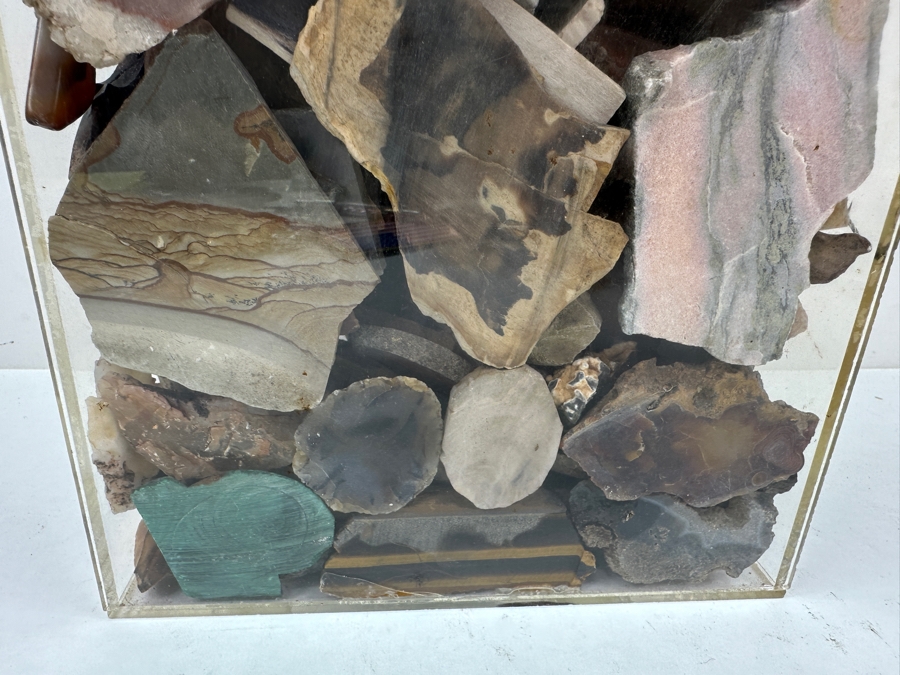 Just Added - Large Acrylic Jar Filled With Various Polished Agate Slices & Stones 8W X 5D X 13H Weighs 21lbs - See Photos [Photo 5]