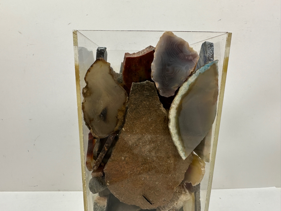 Just Added - Large Acrylic Jar Filled With Various Polished Agate Slices & Stones 8W X 5D X 13H Weighs 21lbs - See Photos [Photo 13]
