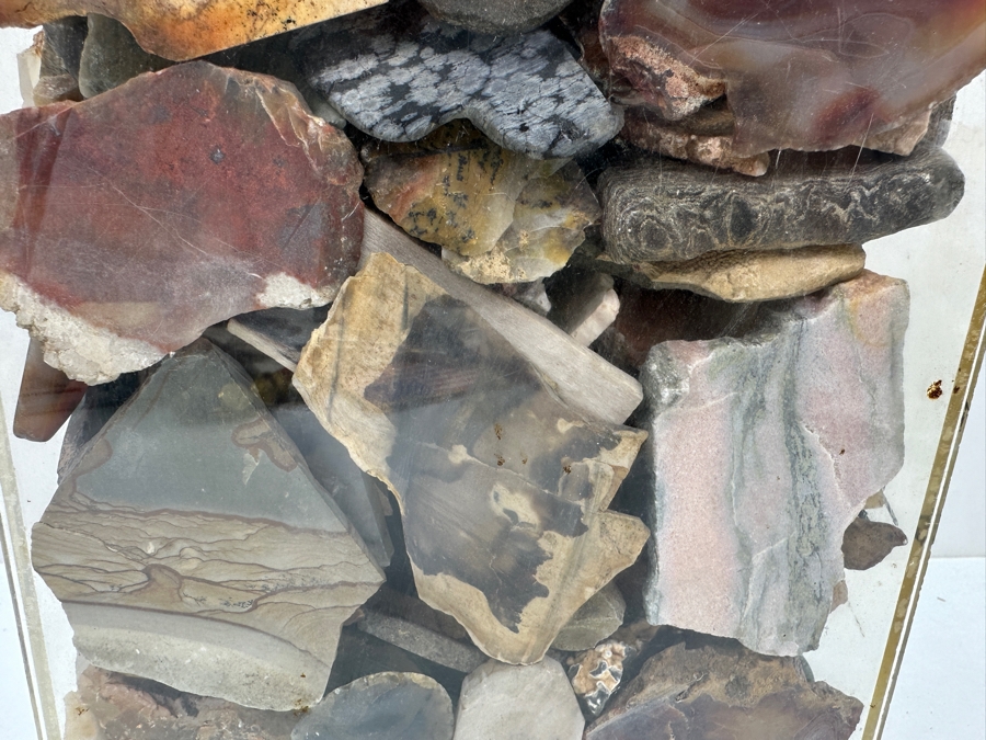 Just Added - Large Acrylic Jar Filled With Various Polished Agate Slices & Stones 8W X 5D X 13H Weighs 21lbs - See Photos [Photo 4]