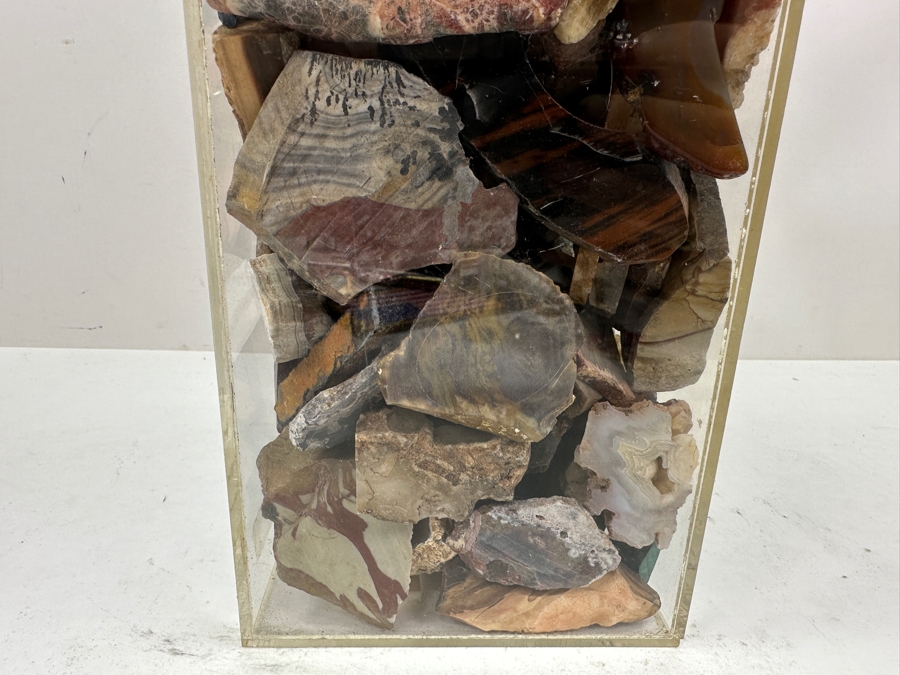 Just Added - Large Acrylic Jar Filled With Various Polished Agate Slices & Stones 8W X 5D X 13H Weighs 21lbs - See Photos [Photo 8]