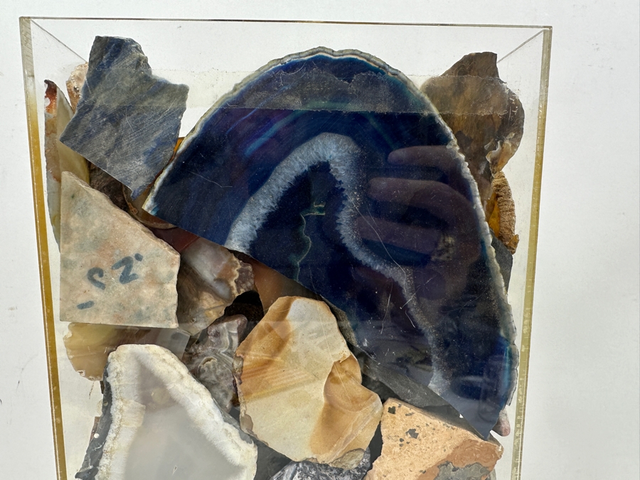 Just Added - Large Acrylic Jar Filled With Various Polished Agate Slices & Stones 8W X 5D X 13H Weighs 21lbs - See Photos [Photo 10]
