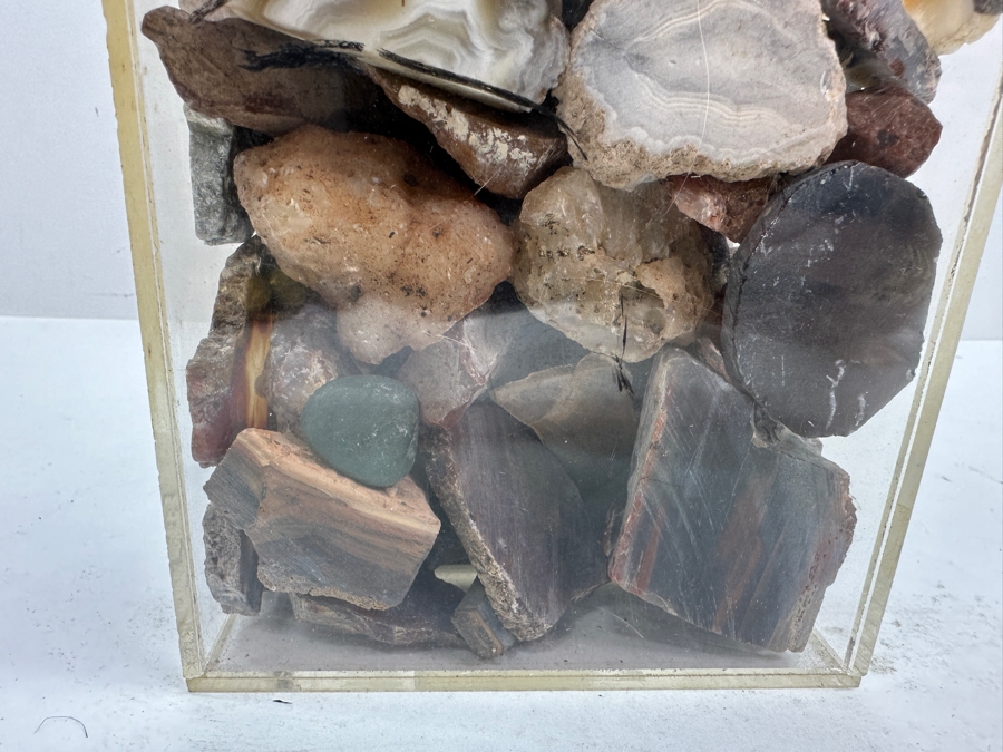 Just Added - Large Acrylic Jar Filled With Various Polished Agate Slices & Stones 8W X 5D X 13H Weighs 21lbs - See Photos [Photo 14]