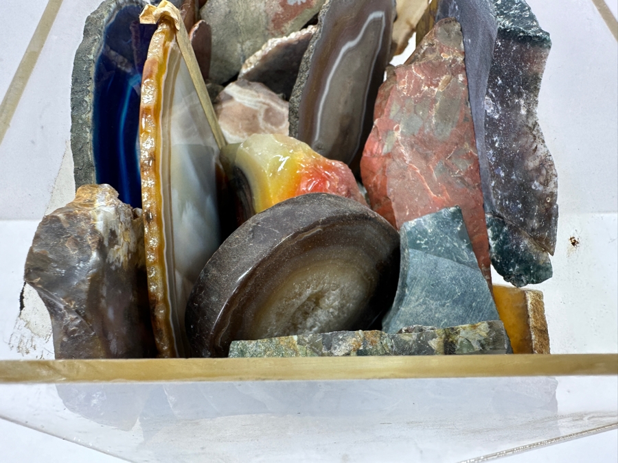 Just Added - Large Acrylic Jar Filled With Various Polished Agate Slices & Stones 8W X 5D X 13H Weighs 21lbs - See Photos [Photo 6]