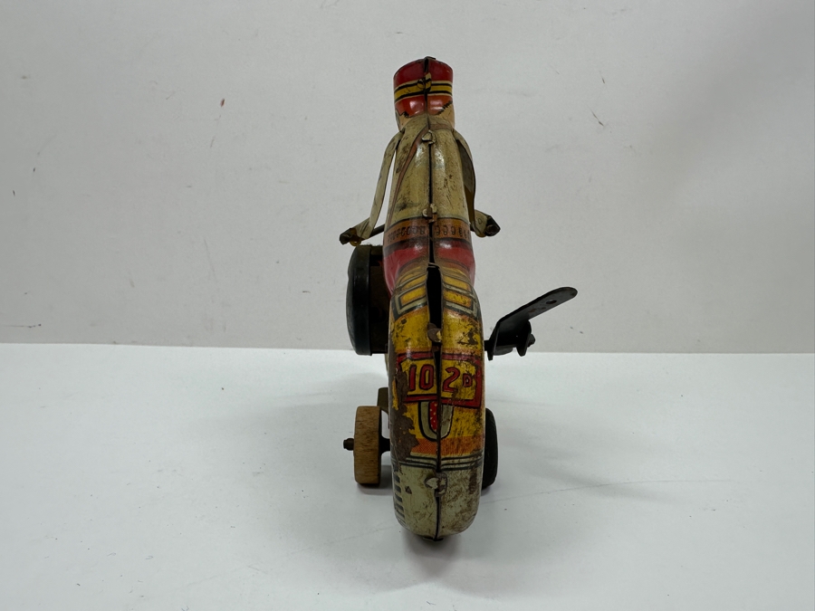 Just Added - Vintage 1940s Marx Toys Tin Litho Wind-Up Police Motorcycle Toy 8.5W X 6H [Photo 13]