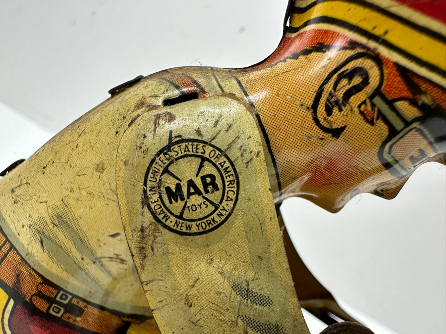 Just Added - Vintage 1940s Marx Toys Tin Litho Wind-Up Police Motorcycle Toy 8.5W X 6H [Photo 2]