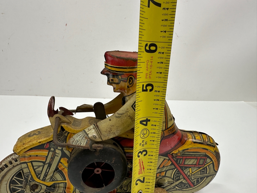 Just Added - Vintage 1940s Marx Toys Tin Litho Wind-Up Police Motorcycle Toy 8.5W X 6H [Photo 12]