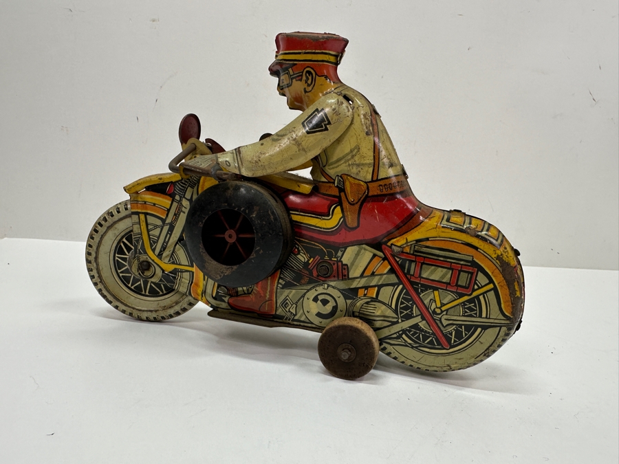Just Added - Vintage 1940s Marx Toys Tin Litho Wind-Up Police Motorcycle Toy 8.5W X 6H [Photo 14]