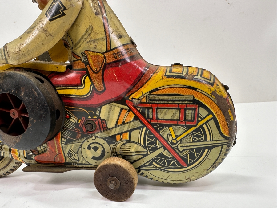 Just Added - Vintage 1940s Marx Toys Tin Litho Wind-Up Police Motorcycle Toy 8.5W X 6H [Photo 6]