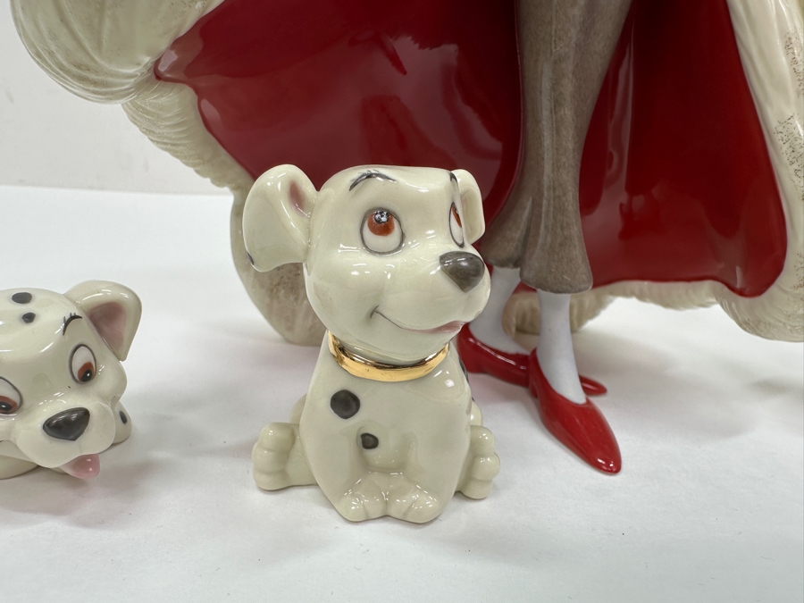 Walt Disney Showcase Lenox 101 Dalmatians Cruella De Vil Figurine With Three Dalmatians Figurines Hand Painted And Accented With 24k Gold With Original Box 8.5'H Retails $145 [Photo 2]