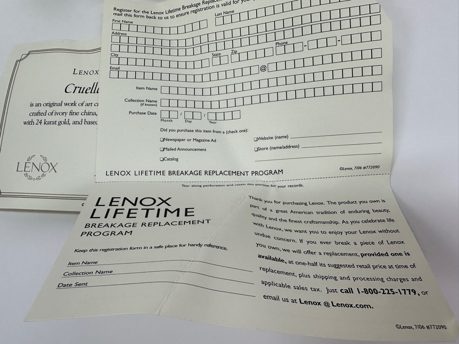 Walt Disney Showcase Lenox 101 Dalmatians Cruella De Vil Figurine With Three Dalmatians Figurines Hand Painted And Accented With 24k Gold With Original Box 8.5'H Retails $145 [Photo 10]