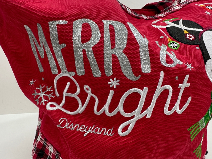 Disney Parks Disneyland Resorts Merry & Bright Mickey Mouse Red And White Large Canvas Tote Bag Limited Release [Photo 3]