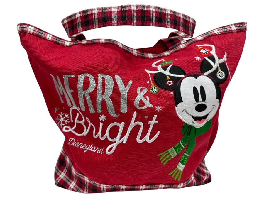 Disney Parks Disneyland Resorts Merry & Bright Mickey Mouse Red And White Large Canvas Tote Bag Limited Release
