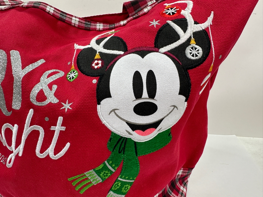Disney Parks Disneyland Resorts Merry & Bright Mickey Mouse Red And White Large Canvas Tote Bag Limited Release [Photo 2]