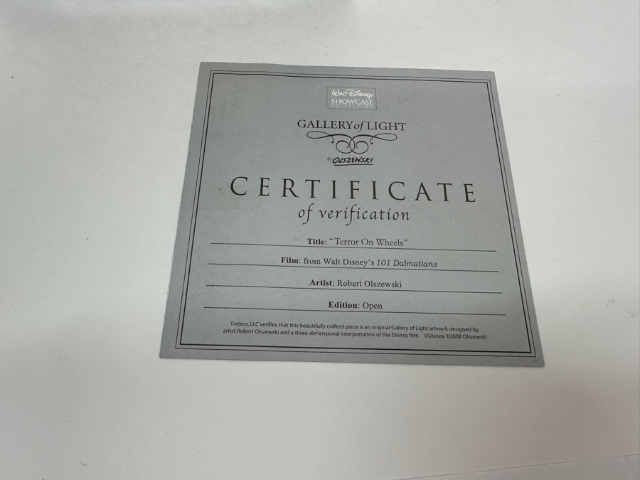 Walt Disney Showcase Collection Robert W. Olszewski Gallery Of Light Walt Disney's 101 Dalmatians 'Terror On Wheels' Featuring Cruella De Vil Miniature Shadowbox Scene With Original Box [Photo 12]