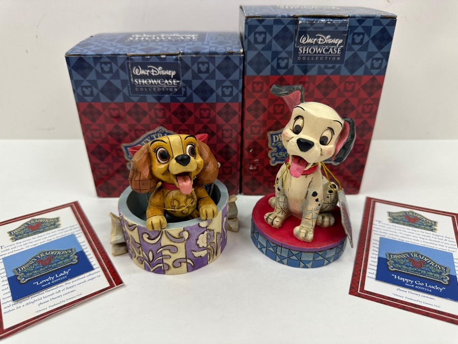 Walt Disney Showcase Lady 'Lovely Lady' From Walt Disney's Lady And The Tramp Figurine 4'H And Lucky 'Happy Go Lucky' From Walt Disney's 101 Dalmatians Figurine 5'H With Original Boxes Disney Traditions By Jim Shore Enesco [Photo 2]