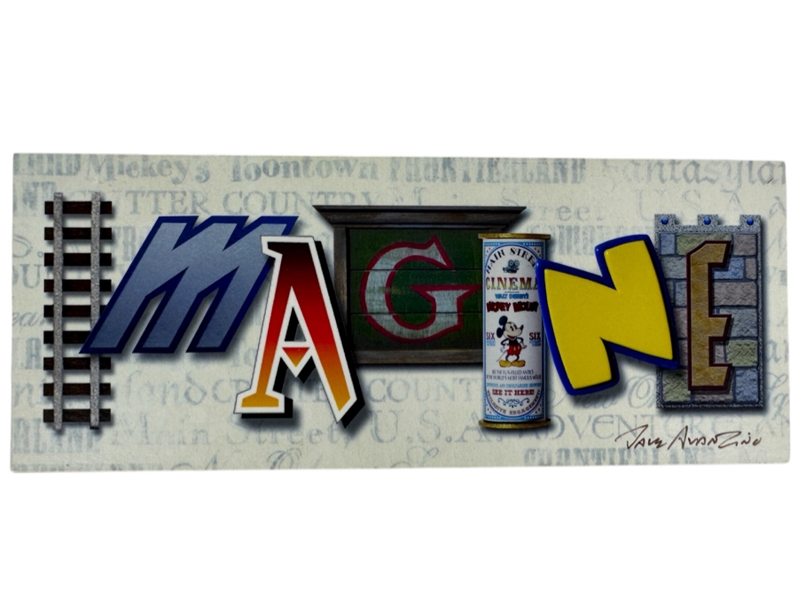 Disney Parks Dave Avanzino Artist Signed Wooden Print Titled 'Always Imagine' Signed Front And Back With Original Box 7.5W X 3D X 1.5H